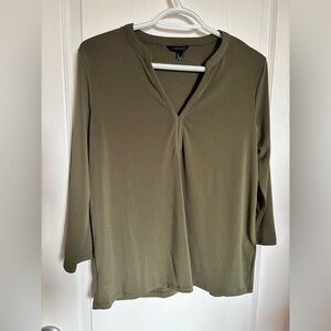 Elegant Olive V-Neck Blouse